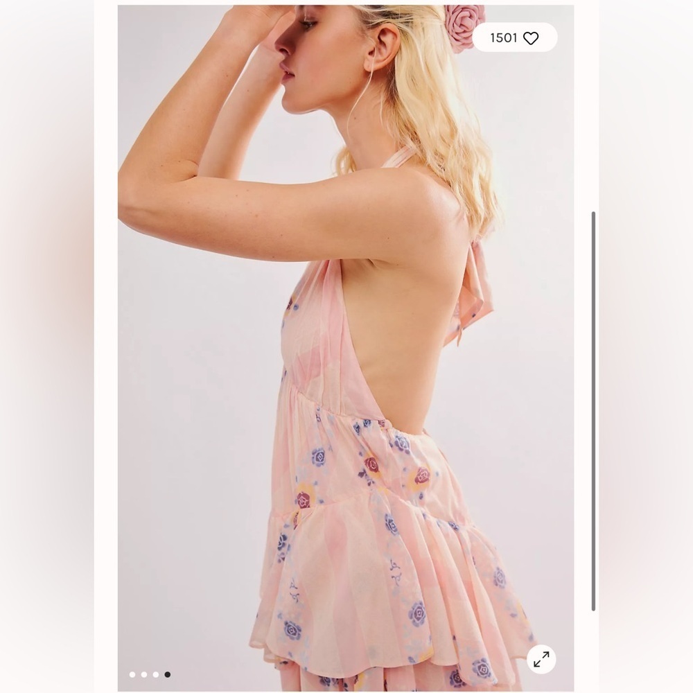 NEW Free People Stop Time Floral Pink Halter Ruffle Tiered Blush Maxi Dress XS - Picture 4 of 6